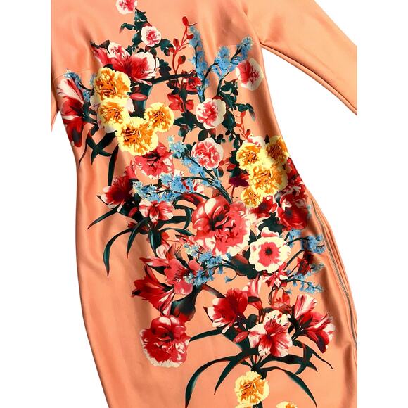 Beige by Eci Peach Spring Floral Midi Straight Pencil Dress 3/4 Sleeve Size 8 - Picture 3 of 15